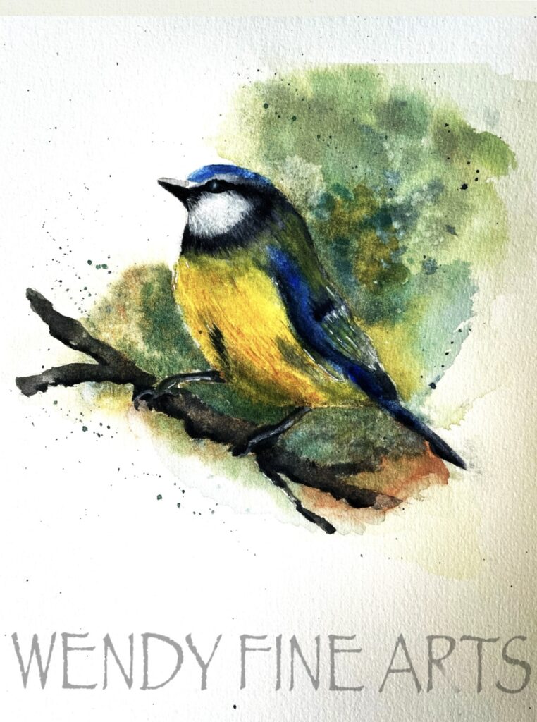 Aquarel vogel losse stijl A4. Wendy Fine Arts